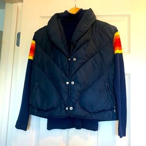70’s navy down filled Roffe ski vest & sweater.